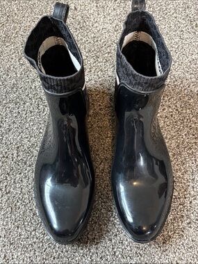 Coach Rivington Rain Ankle Bootie Black Rubber Monogram Knit Liner G5254 Size 11